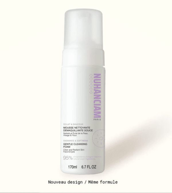 Nuhanciam Mousse Nettoyante Douce, nettoyant visage doux et naturel, disponible en parapharmacie à Kénitra et sur notre parapharmacie en ligne