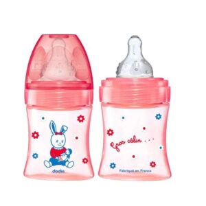 DODIE BIBERON ANTI COLIQUE TETINE RONDE 3 VITESSES + 150ML ROSE POUPEE 0-6 M