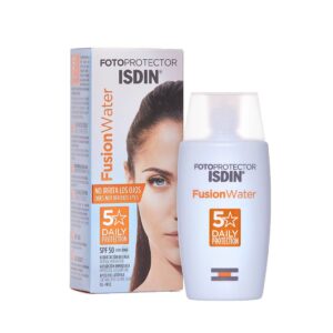 Protection solaire ISDIN Fotoprotector Fusion Fluid SPF 50+, texture fluide et légère, offre une haute protection contre les UVA/UVB, idéale pour les peaux sensibles, disponible en parapharmacie à Kénitra et parapharmacie en ligne.