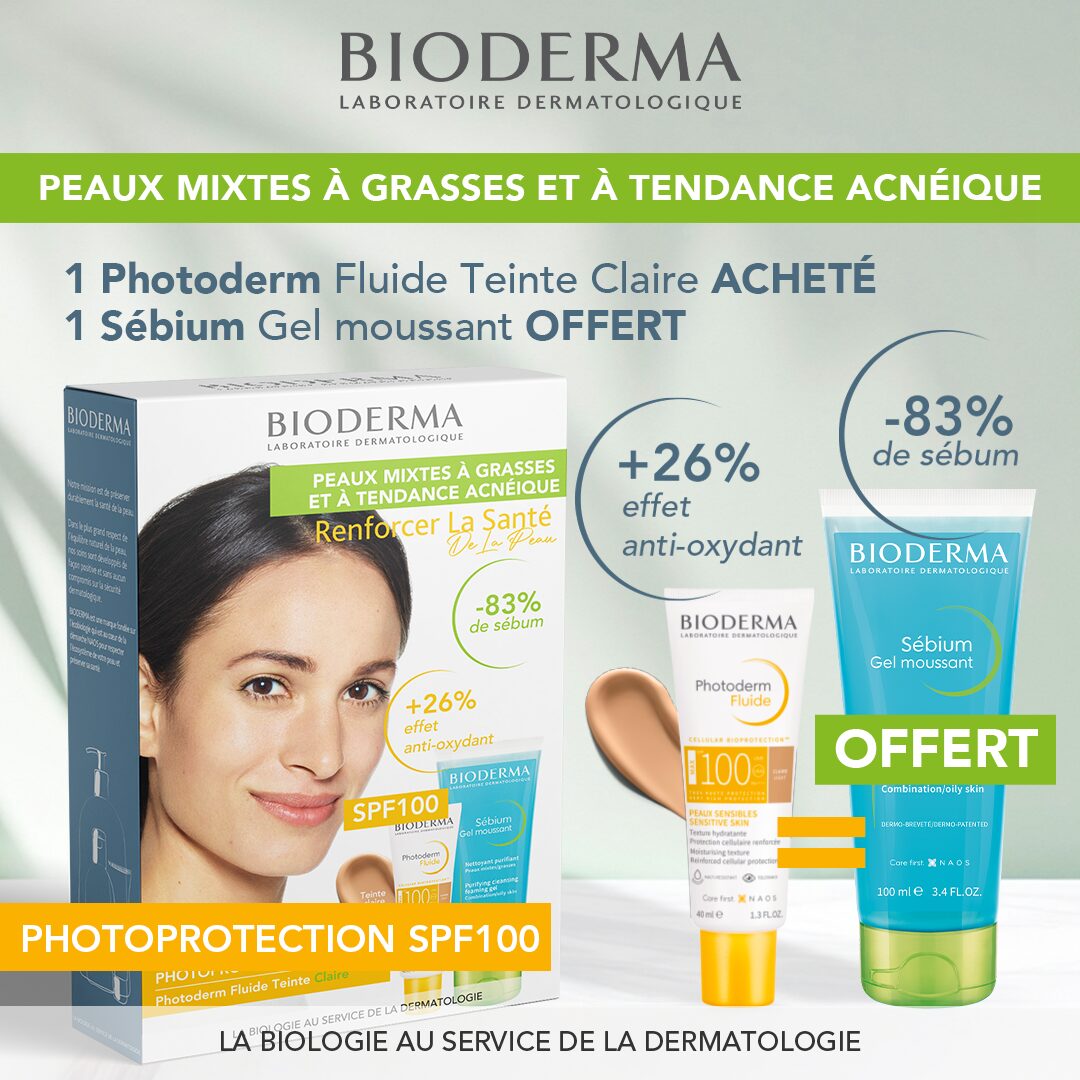 BIODERMA PHOTODERM MAX FLUIDE SPF 100 TEINTE CLAIRE 40ML +SEBIUM GEL MOUSSANT 100ML OFFERT