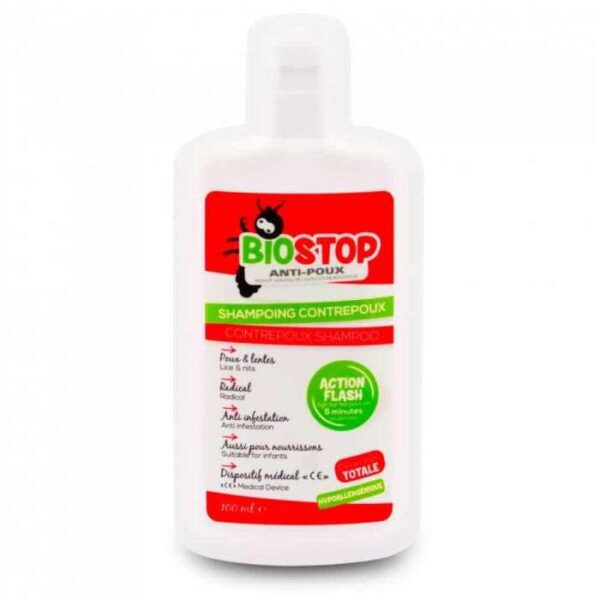 Biostop Shampooing anti-poux, formule douce pour éliminer poux et lentes, soin capillaire préventif, disponible en parapharmacie Kénitra