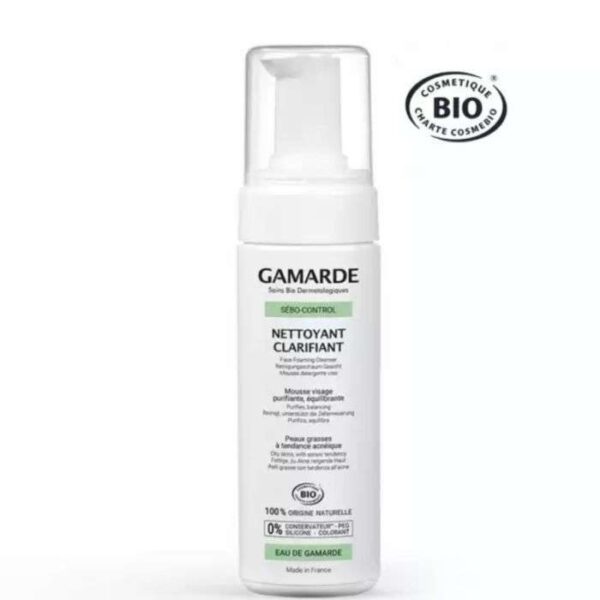 Gamarde Nettoyant Clarifiant Mousse Visage 160 ml, mousse douce purifiante pour teint lumineux et peau nette, disponible en parapharmacie Maroc Kénitra