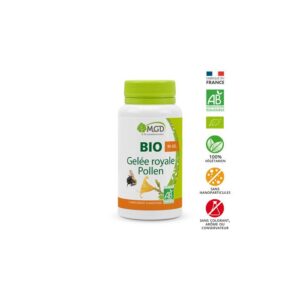 MGD Nature Bio Gelée Royale Pollen 90 gélules, complément naturel pour vitalité et renforcement immunitaire, disponible à Kénitra
