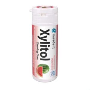 Miradent Xylitol Chewing Gum pastèque, chewing-gum sans sucre à saveur fruitée, favorise l’hygiène bucco-dentaire, disponible à Kénitra