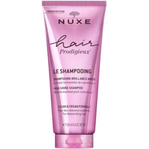 Shampooing Nuxe Hair Prodigieux Brillance Miroir 200 ml, nettoie en douceur tout en apportant éclat et brillance aux cheveux secs et ternes, disponible en parapharmacie à Kénitra et parapharmacie en ligne.