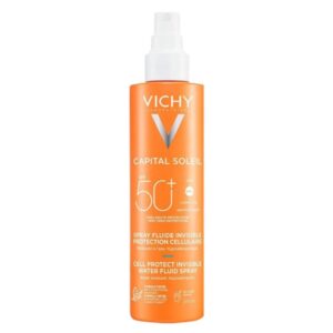 Spray fluide invisible Vichy Capital Soleil SPF 50+ 200 ml, haute protection solaire pour une application légère et non grasse, idéal pour tous types de peau, disponible en parapharmacie à Kénitra et parapharmacie en ligne.