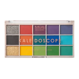 Palette de fards à paupières MUA Kaleidoscop, couleurs vibrantes et variées pour créer des looks audacieux ou naturels, disponible en parapharmacie à Kénitra et parapharmacie en ligne.