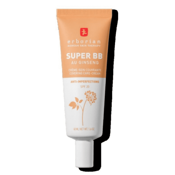 BB crème Erborian au ginseng teinte dorée, protection SPF20, hydrate et unifie la peau pour un teint lumineux et naturel, disponible en parapharmacie à Kénitra et parapharmacie en ligne.