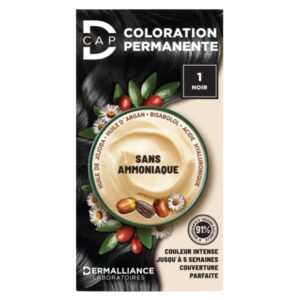 Coloration permanente Dermalliance D-CAP N°1 Noir, couleur intense et couvrante pour cheveux, disponible en parapharmacie à Kénitra et parapharmacie en ligne.