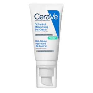 Gel crème hydratant CeraVe Oil Control 52 ml, spécialement formulé pour peaux mixtes à grasses, contrôle l'excès de sébum tout en hydratant, disponible en parapharmacie à Kénitra et parapharmacie en ligne.
