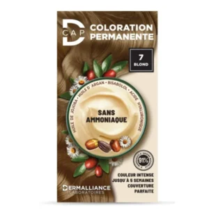 Coloration permanente D-Cap n°7 Blond, teinte naturelle et couvrante, idéale pour une couleur éclatante et uniforme, disponible en parapharmacie à Kénitra et parapharmacie en ligne.