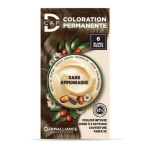 Coloration permanente D-Cap n°6 Blond Foncé, teinte naturelle et couvrante, offre une couleur intense et durable, disponible en parapharmacie à Kénitra et parapharmacie en ligne.