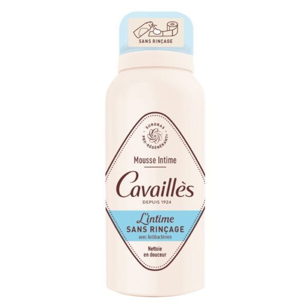 Mousse intime Rogé Cavaillès 100 ml, sans rinçage avec agent antibactérien, soin doux pour l’hygiène intime, disponible en parapharmacie à Kénitra et parapharmacie en ligne.