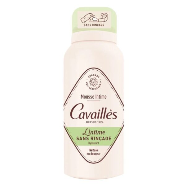 Mousse intime Rogé Cavaillès hydratante 100 ml, sans rinçage, formule douce pour l’hygiène intime avec effet hydratant, disponible en parapharmacie à Kénitra et parapharmacie en ligne.