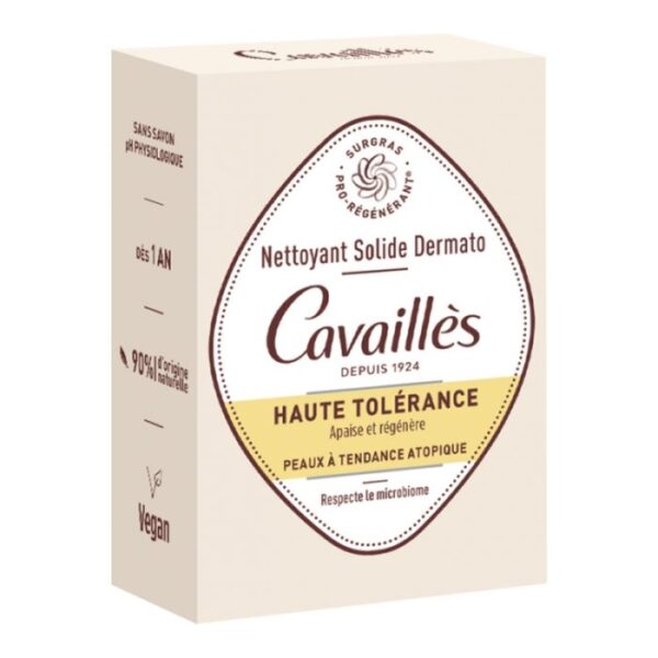 Nettoyant solide Rogé Cavaillès dermatologique haute tolérance 100 g, adapté aux peaux atopiques, nettoie en douceur sans agresser, disponible en parapharmacie à Kénitra et parapharmacie en ligne.