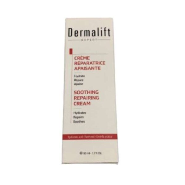 Crème réparatrice apaisante Dermalift 50 ml, soin pour peau sensible et irritée, favorise la réparation cutanée, disponible en parapharmacie à Kénitra et parapharmacie en ligne.