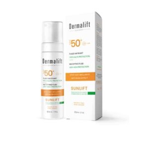 Fluide matifiant Dermalift Sunlift SPF 50+ 50 ml, protection solaire haute performance pour peaux mixtes à grasses, fini mat, disponible en parapharmacie à Kénitra et parapharmacie en ligne.