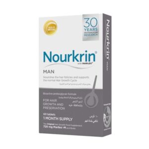Complément alimentaire Nourkrin Homme 60 comprimés, favorise la santé et la croissance des cheveux, formule spécialement conçue pour les hommes, disponible en parapharmacie à Kénitra et parapharmacie en ligne.