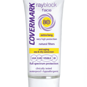 Crème Covermark Rayblock Face SPF 80 – 50 ml, protection solaire visage haute performance, disponible en parapharmacie Kénitra et parapharmacie en ligne.