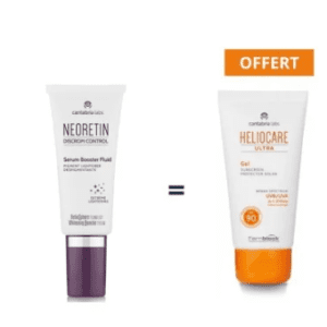 Neoretin Sérum Booster Fluid 30 ml et Gel Ultra 90 SPF 50 – soin anti-âge avec haute protection solaire, disponible en parapharmacie à Kénitra