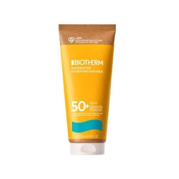 Lait solaire hydratant Biotherm Waterlover SPF 50+ 200 ml – soin protecteur visage et corps, disponible en parapharmacie à Kénitra