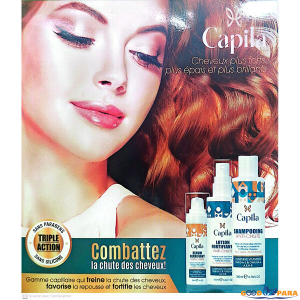 Capila traitement anti-chute de cheveux – soin fortifiant pour cheveux fragiles, disponible en parapharmacie à Kénitra