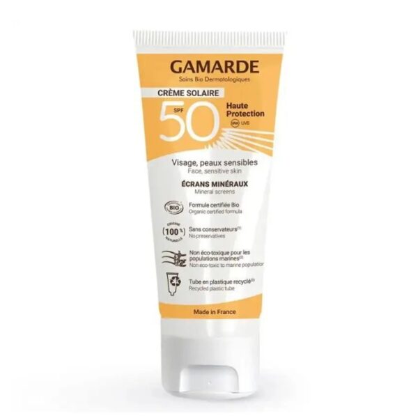 Crème solaire Gamarde SPF 50+ écran minéraux 40 ml, haute protection UV, disponible en parapharmacie Kénitra et parapharmacie en ligne.