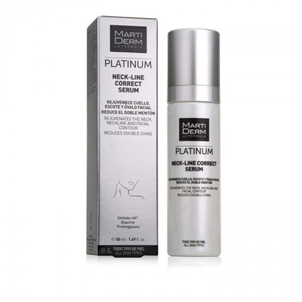 Sérum correcteur Martiderm Platinum Neck Line pour cou et décolleté 50 ml, soin anti-rides, disponible en parapharmacie Kénitra et parapharmacie en ligne.