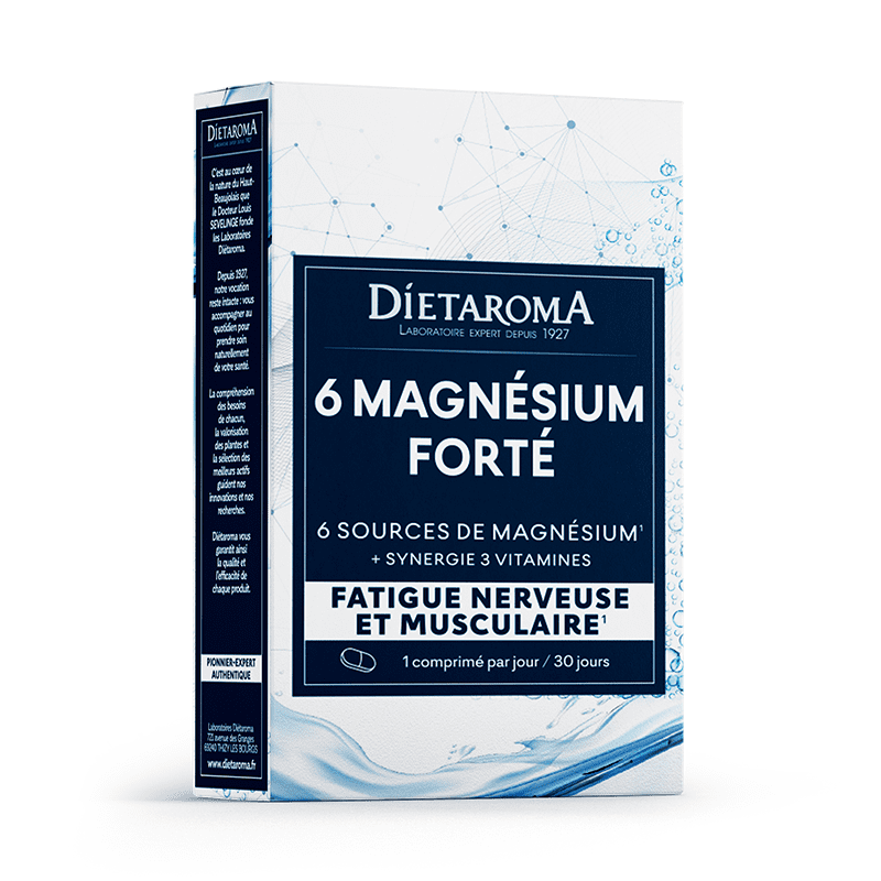 6-magnesium-forte (1) DIETAROMA 6 Magnésium Forté, complément naturel pour énergie et vitalité, 30 comprimés, disponible en parapharmacie à Kénitra et sur notre parapharmacie en ligne