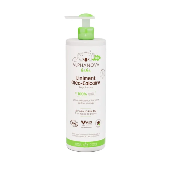 ALPHANOVA Liniment Oléo-Calcaire BIO 400 ml, soin naturel pour bébé, nettoyant et protecteur, disponible en parapharmacie à Kénitra et sur notre parapharmacie en ligne