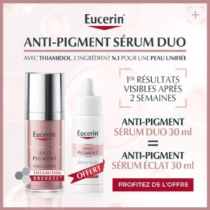 EUCERIN Anti-Pigment Sérum Duo : Achetez 30 ml + Sérum Éclat Anti-Pigment 30 ml offert, soin ciblé pour atténuer les taches pigmentaires, disponible en parapharmacie à Kénitra et sur notre parapharmacie en ligne