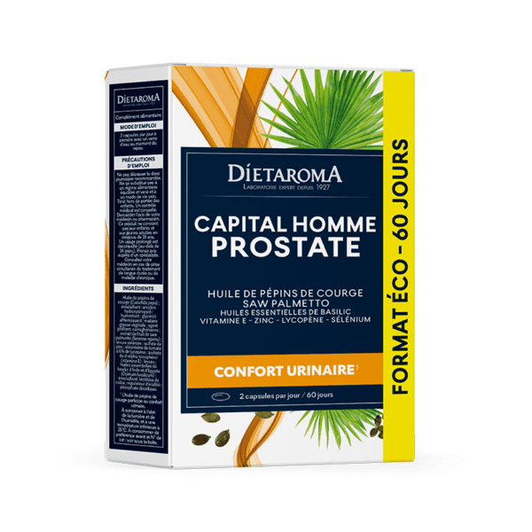 DIETAROMA Capital Homme Prostate, complément naturel pour la santé de la prostate, 60 capsules, disponible en parapharmacie à Kénitra et sur notre parapharmacie en ligne