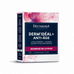 DIETAROMA DermIdéal+ Anti-Âge, complément avec collagène, CoQ10 et acide hyaluronique, 60 comprimés, disponible en parapharmacie à Kénitra et sur notre parapharmacie en ligne