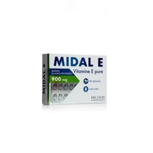 Eric Favre MIDAL E, Vitamine E pure 30 capsules, antioxydant naturel, disponible en parapharmacie à Kénitra et sur notre parapharmacie en ligne