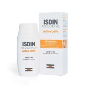 ISDIN Fotoultra 100 Active Unify SPF 50+ 50 ml, écran solaire ultra-protecteur avec action anti-taches, unifie le teint et protège contre les dommages du soleil, disponible en parapharmacie à Kénitra et sur notre parapharmacie en ligne
