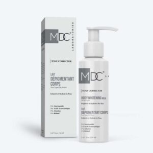 MDC TONE CORRECTOR Lait Dépigmentant Corps 150 ml, soin éclaircissant pour unifier le teint du corps, disponible en parapharmacie à Kénitra et sur notre parapharmacie en ligne