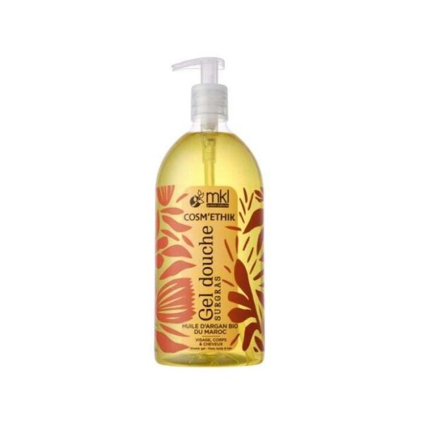 MKL Cosm’éthik Gel Douche Surgras Huile d’Argan Bio du Maroc 1 L, nettoyant nourrissant et apaisant enrichi en huile d’argan biologique, idéal pour les peaux sèches et sensibles, disponible en parapharmacie à Kénitra et sur notre parapharmacie en ligne