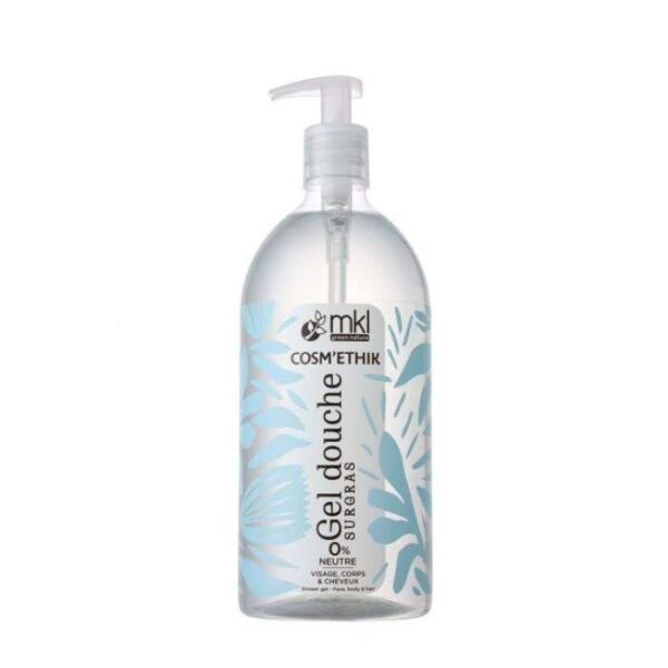 MKL Cosm’éthik Gel Douche Surgras Neutre 1 L, nettoyant doux sans parfum, idéal pour les peaux sensibles et réactives, disponible en parapharmacie à Kénitra et sur notre parapharmacie en ligne