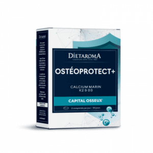 DIETAROMA Ostéoprotect+, complément avec calcium marin, vitamines K2 et D3, 60 comprimés, pour la santé osseuse, disponible en parapharmacie à Kénitra et sur notre parapharmacie en ligne