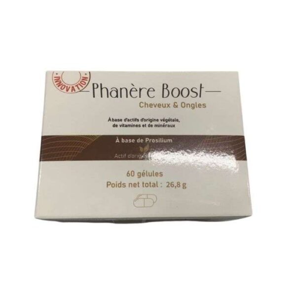 Complément alimentaire Phanère Boost pour cheveux et ongles – 60 gélules, disponible en parapharmacie à Kénitra