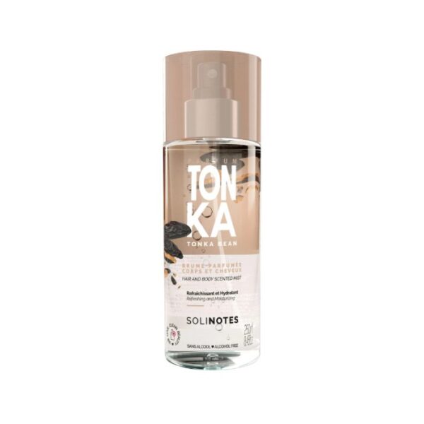 Solinotes Brume Parfumée Corps et Cheveux Tonka Bean 250 ml, parfum gourmand et chaleureux à la fève tonka, pour une fragrance durable, disponible en parapharmacie à Kénitra et sur notre parapharmacie en ligne