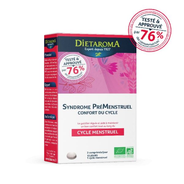 DIETAROMA Syndrome PréMenstruel, complément pour le confort du cycle féminin, 30 comprimés, disponible en parapharmacie à Kénitra et sur notre parapharmacie en ligne