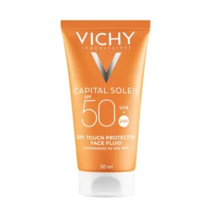 Vichy Capital Soleil Émulsion Anti-Brillance SPF 50, protection solaire haute performance, disponible en parapharmacie à Kénitra et sur notre parapharmacie en ligne