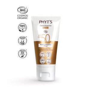 Image du produit PHYT’S Crème Protectrice Solaire Visage SPF 50 – crème solaire bio en tube de 50 ml, haute protection solaire, hydratante et protectrice pour le visage.