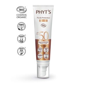 Fluide protecteur solaire Phyt's SPF 50, haute protection UV, disponible en parapharmacie Kénitra et parapharmacie en ligne.