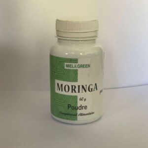 Poudre de Moringa Mielii Green 60 g, super-aliment naturel riche en nutriments, idéale pour la santé et le bien-être, disponible en parapharmacie à Kénitra et parapharmacie en ligne.