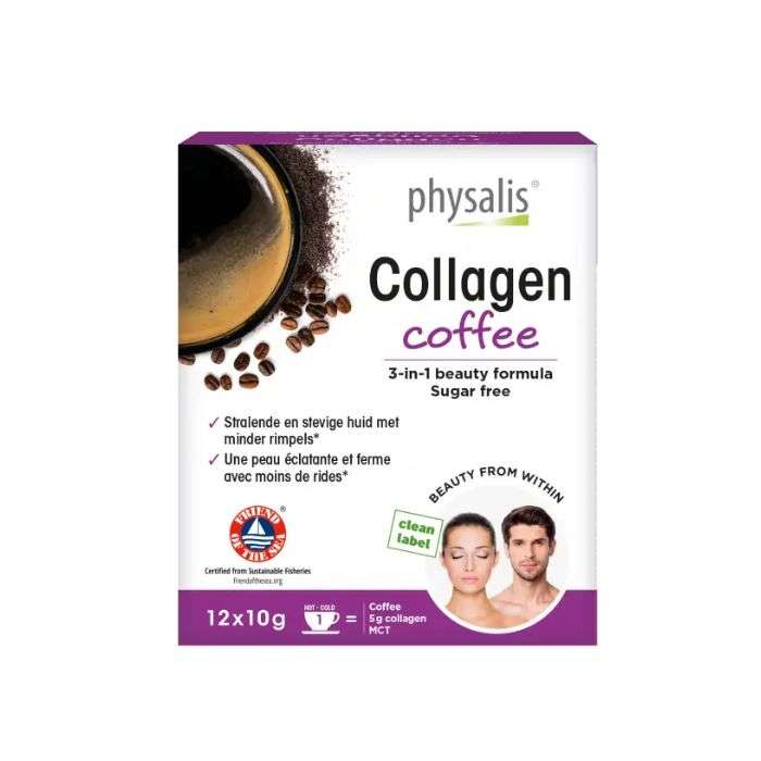 physalis-collagen-coffee-12x-10-g Physalis Collagen Coffee 12 sachets de 10g, café enrichi en collagène pour peau éclatante et fermeté, disponible en parapharmacie à Kénitra et parapharmacie en ligne.
