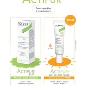 PACK NOREVA ACTIPUR 3EN1 SOIN ANTI-IMPERFECTION INTENSIF + NOREVA ACTIPUR SOIN SOLAIRE ANTI-IMPERFECTIONS SPF50+ TEINTE CLAIRE OFFERTE