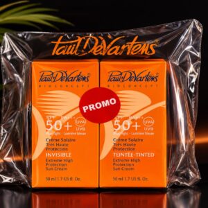 Pack Promo Paul Devartens – Crème Solaire Invisible SPF 50+ + Crème Solaire Teintée SPF 50+ avec Sac Offert