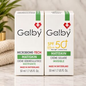 Pack Promo Galby Matiskin – Crème Solaire Invisible SPF 50 + Crème Séborégulatrice Matifiante avec Trousse Offerte